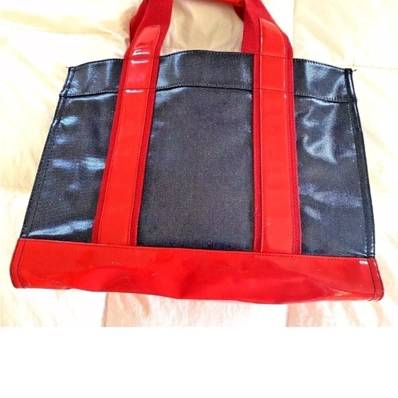 Tory Burch Large Purse Shoulder Bag Tote Black Red Logo Floral Lined Zip Pockets - Picture 3 of 8